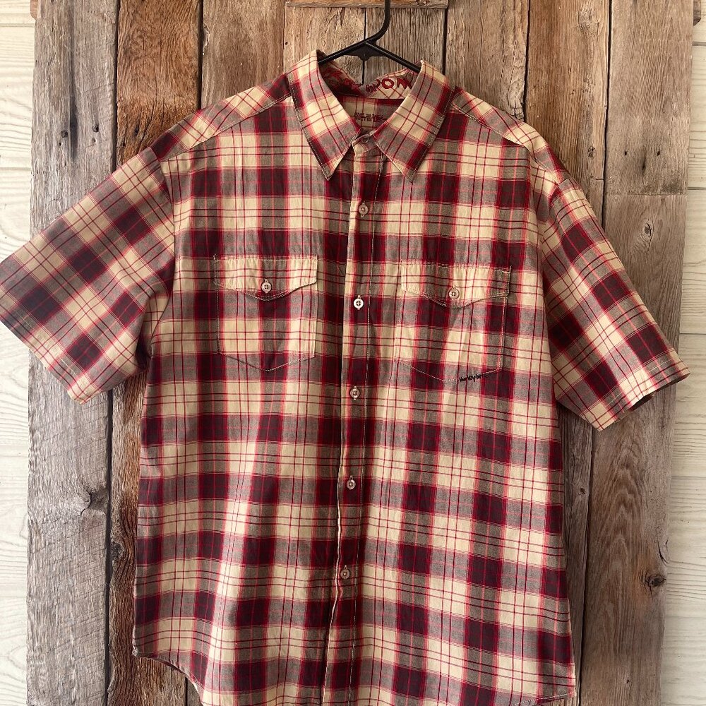 HURLEY‎ Intl Men's Plaid Short Sleeve Shirt Freedom Brown Red Large